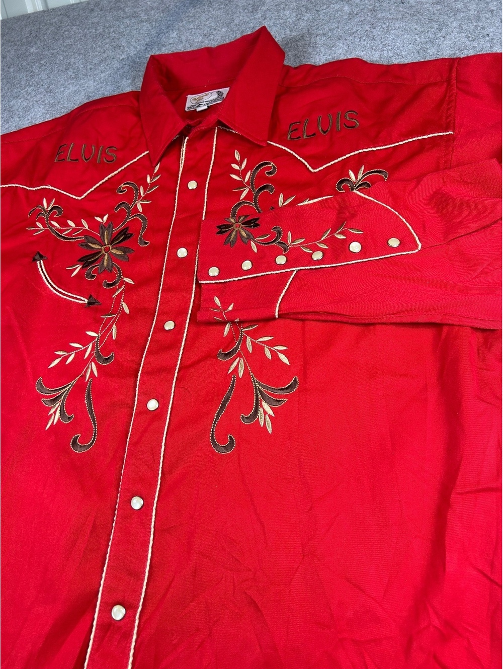 Panhandle Slim Men's XL Red Western Embroidered Pearl Snap Shirt Elvis Floral